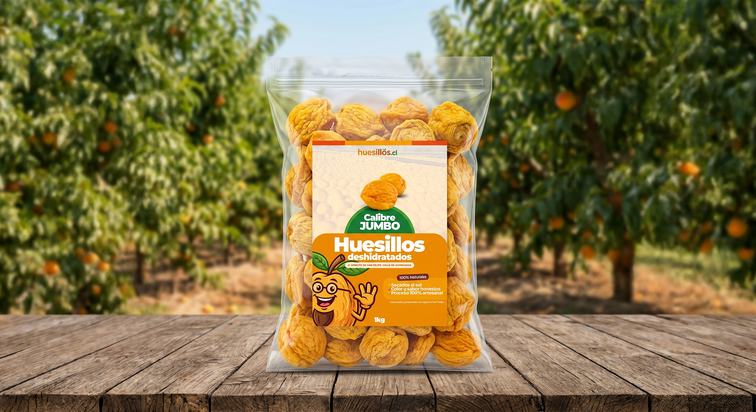 Bolsa de 1 kilo de huesillos seleccionados calibre jumbo