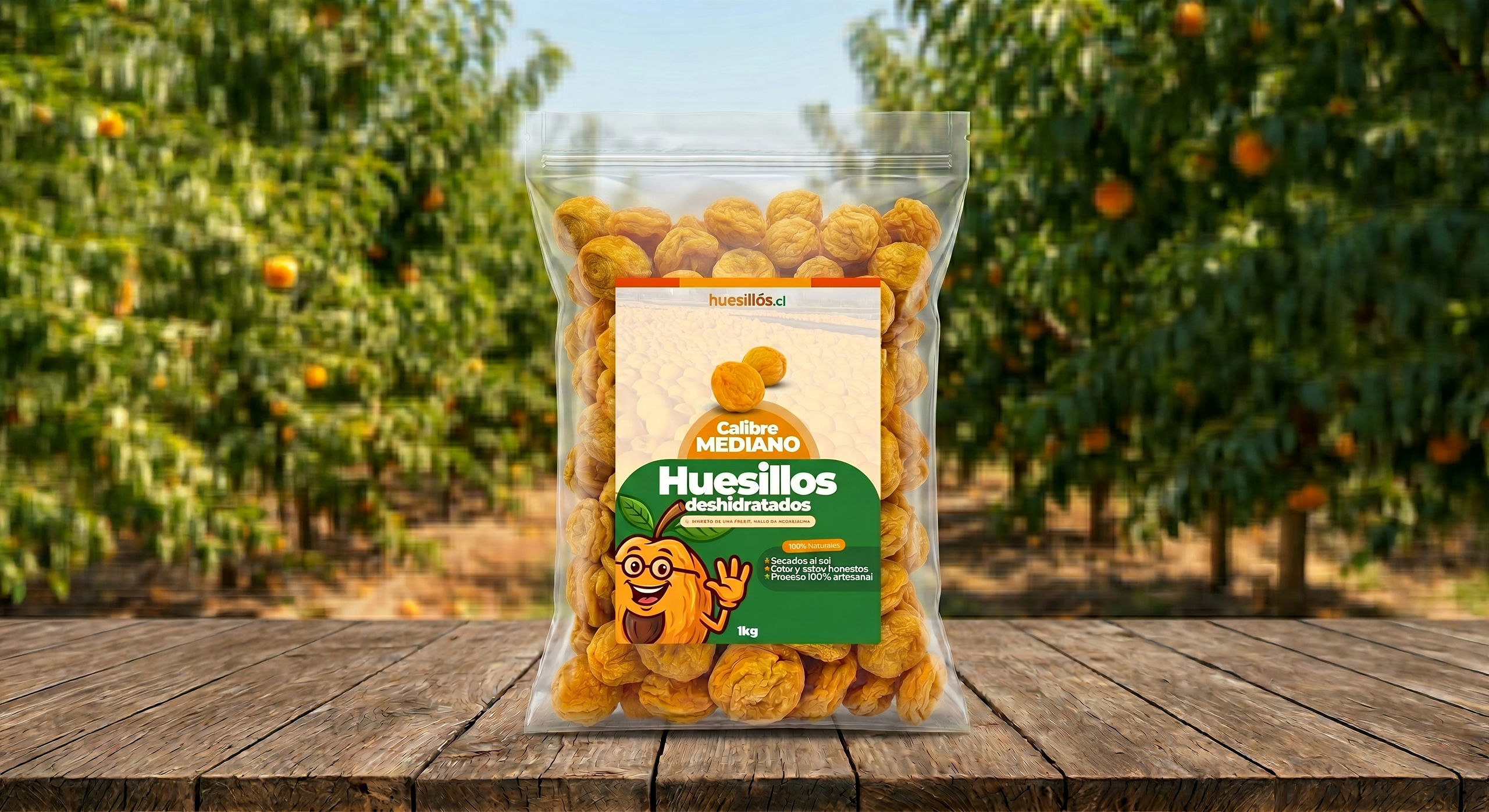 Bolsa de 1 kilo de huesillos seleccionados calibre mediano