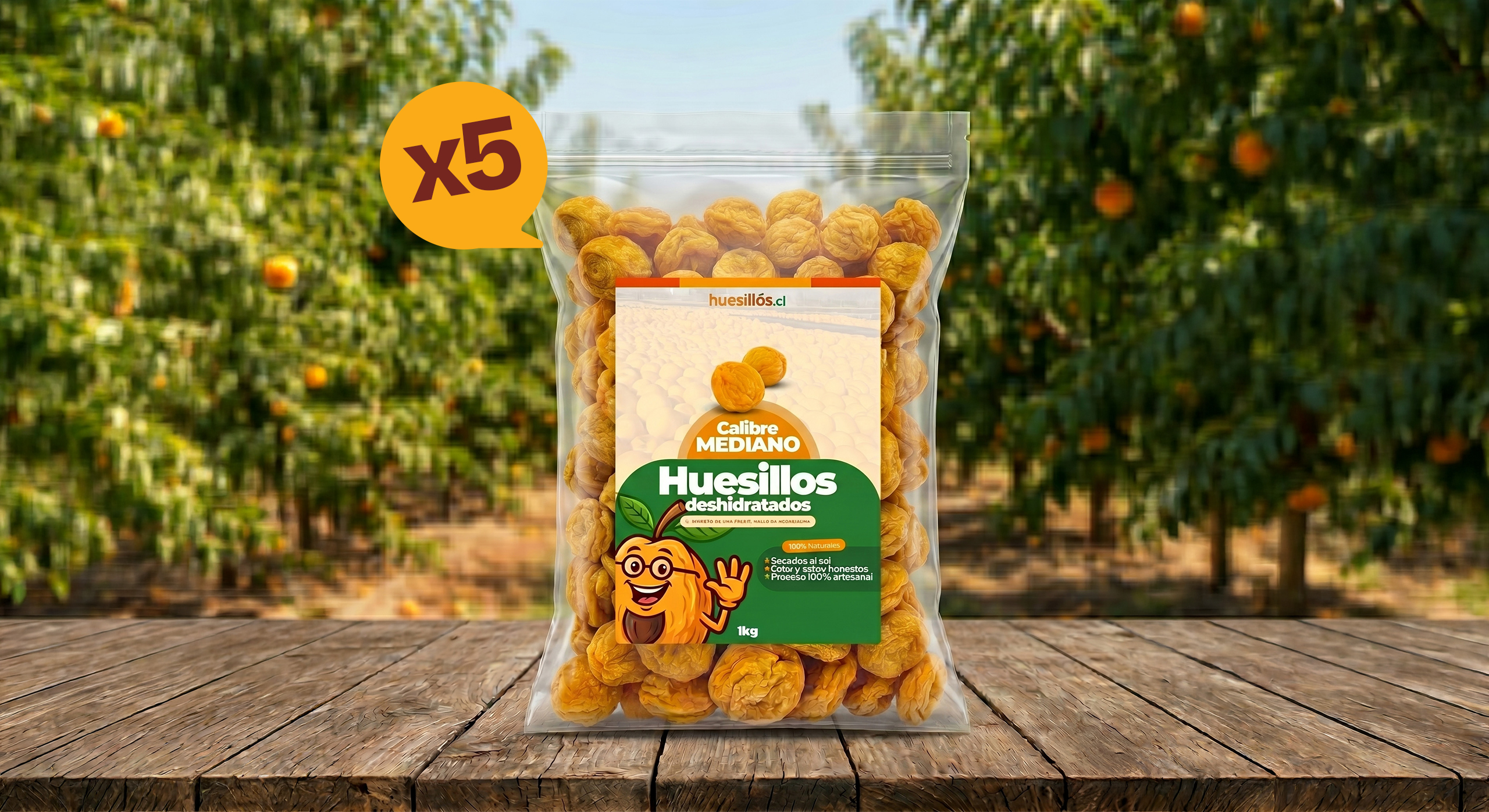 Bolsa de 5 kilos de huesillos al por mayor calibre mediano